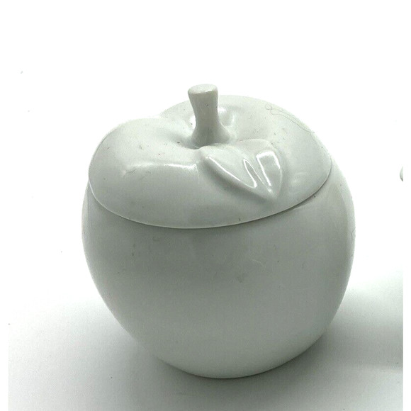 Vintage Apple Sugar and Creamer Set with Lids White Porcelain Avon - Picture 2 of 9